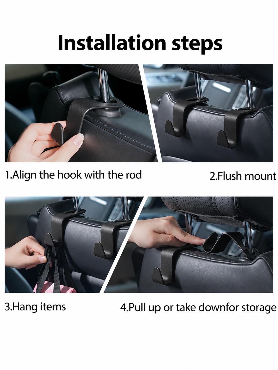 4 Pack Car Headrest Hooks - Car Interior Stowing Backseat Holders, Tool-Free Install Bag Accessories for Shopping Bags, Handbags, Jackets, Holds Umbrellas for Rainy Commutes, Auto Interior Storage , Organizes Items,#TikTokBackToSchool