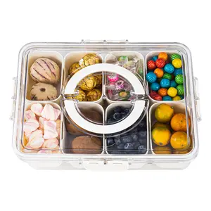 Divided Serving Tray with Lid and Handle - Snackle Box Charcuterie Container for Portable Snack Platters - Clear Organizer for Candy, Fruits, Nuts, Snacks - Perfect for Party, Entertaining Kitchen Storage Utensils