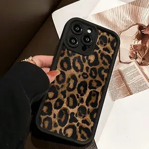 Minimalist Luxury Leopard Print Phone Case with Wrist Strap, Compatible with iPhone 17 Pro Max, 16, 15, 14, 13, 12, 11, XS, XR, Se