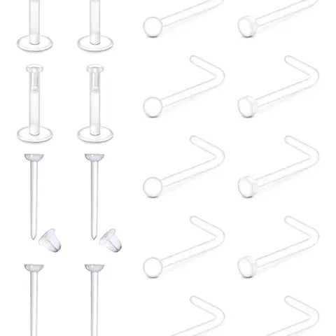 Clear Plastic Nose Studs, 18pcs Transparent Nose Rings for Work, Retainer Nose Piercing Body Jewelry for Men and Women, Fashion Accessories, Body Piercings