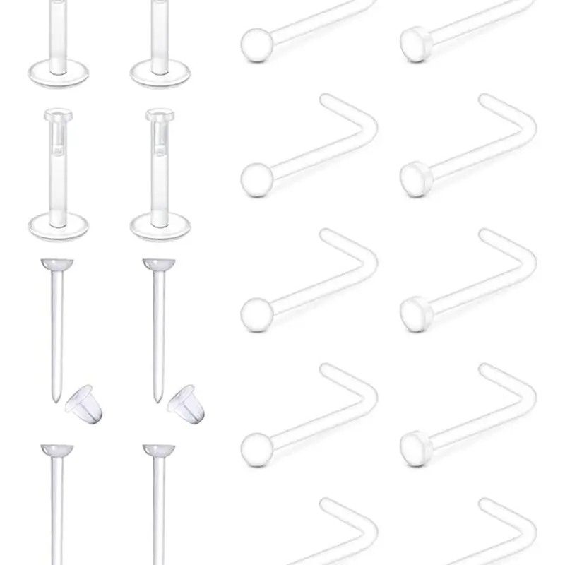 Clear Plastic Nose Studs, 18pcs Transparent Nose Rings for Work, Retainer Nose Piercing Body Jewelry for Men and Women, Fashion Accessories, Body Piercings