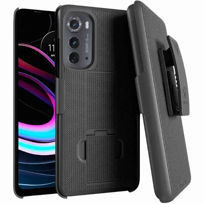 Rome Tech Belt Clip Holster Case for Motorola Edge (2022) – Rugged Dual-Layer 360° Drop Protection, Non-Slip TPU + PC Armor, Foldable Kickstand, Raised Bezel Screen & Camera Protection, 180° Rotating Belt Clip