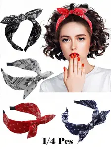 Bohemian New-Simple-Vintage-Fashion-Paisley-Flower-Bowknot-Rabbit-Ear-Broadside-Bright-Colored-Fabric-Hairband-Headband-For-Women-Hairband-Hair-Hoop Hair Bows Headbands