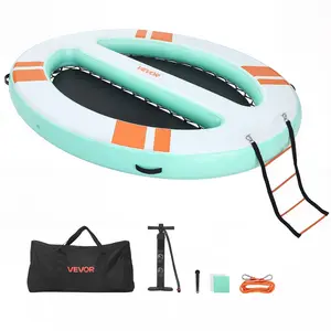 fathersdaygift  VEVOR Inflatable Floating Dock, 10x8 FT Round Inflatable Dock Platform, Non-Slip Water Air Mat with Portable Carrying Bag Detachable Ladder, Floating Water Platform Island Raft for Pool Beach Ocean