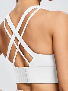 Women's Solid Criss Cross Removable Chest Pads Sports Bra, Gym Sports Bra, Breathable Comfortable Seamless Sports Bra, Ladies Sportswear for Indoor Outdoor Wear