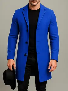 Men's Solid-Color Lapel Neck Midi Coat with Double-breasted, Regular-Fit Casual Long Sleeve Outerwear for Fall & Winter, Men's Clothes for Daily Wear
