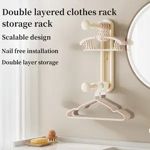Adjustable Clothes Hanger Storage Rack, No-Drill Wall Mounted Hook, Balcony Organizer, Foldable Home Use, Space-Saving Design