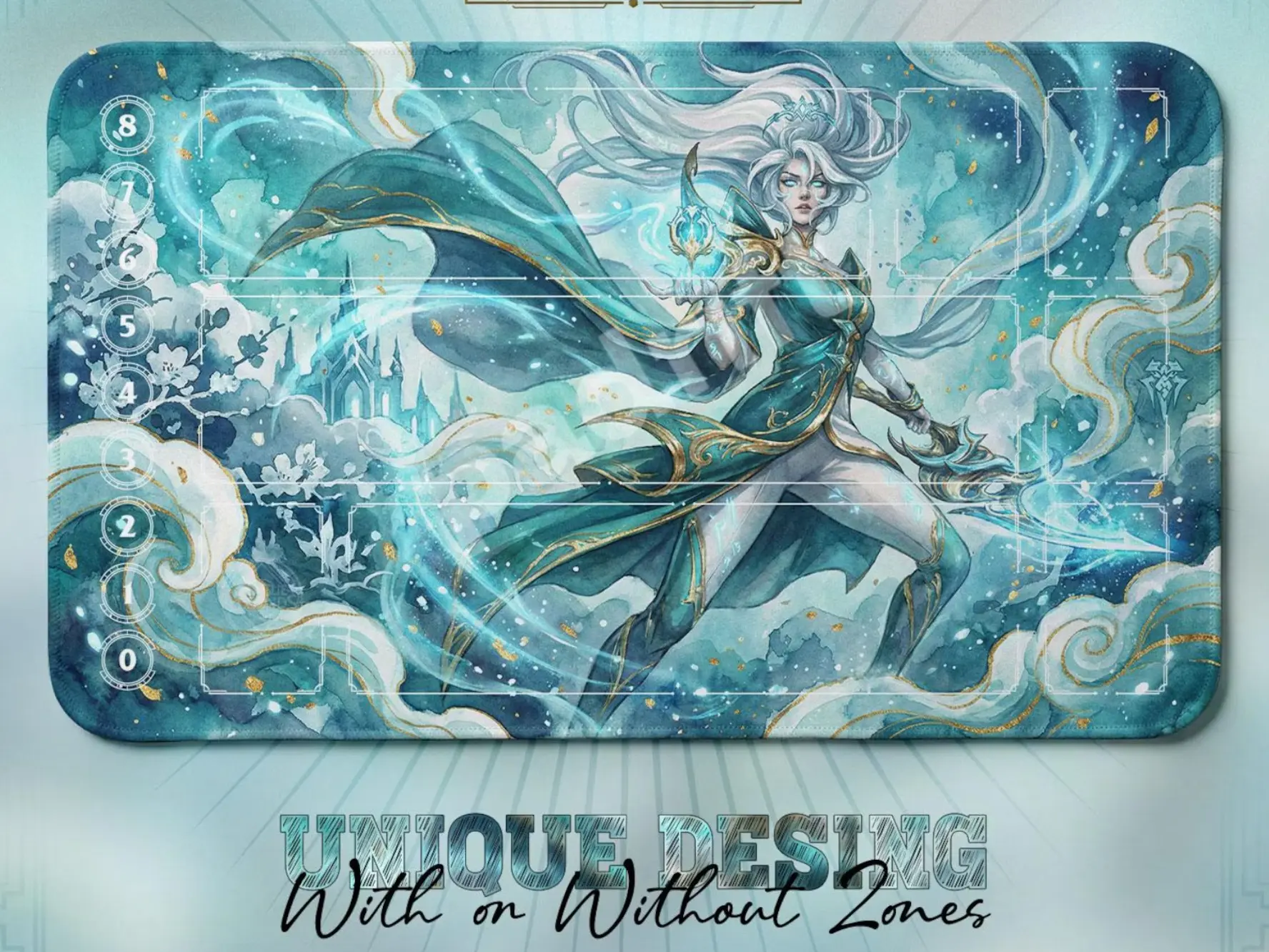 Diana Winterblessed TCG Playmat — Riftbound LoL Card Mat 24x14 With Zones