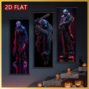 2D/Flat-3pcs Halloween Horror Movie Character Theme Wall Painting Plastic Scroll Painting Horror Movie Character Poster HD High Quality Printing Odorless and Anti-fading Suitable for Living Room and Bedroom Holiday Decoration