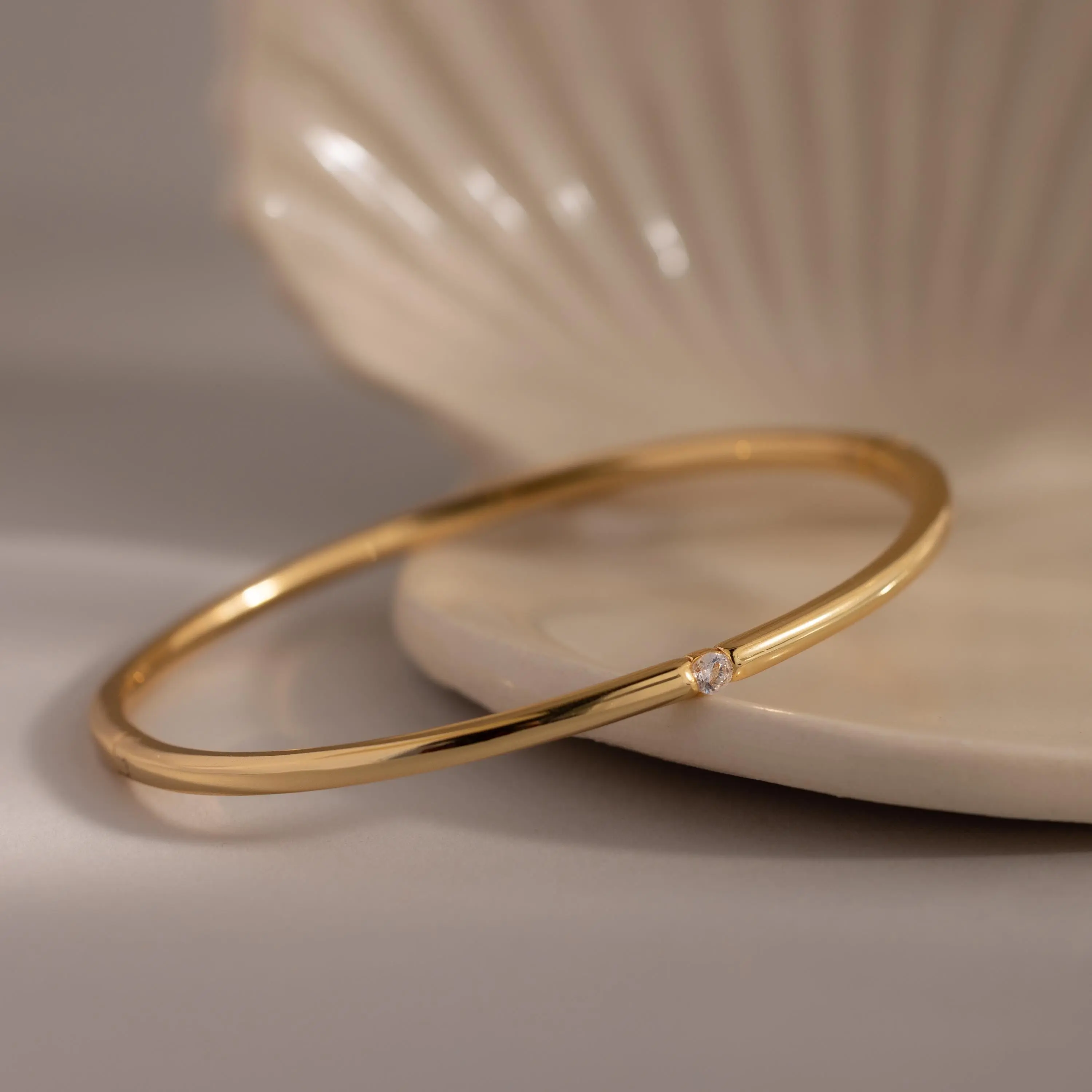 Skinny Diamond Bangle by Caitlyn Minimalist - Dainty Crystal Bangle Bracelet in 18K Gold & Silver - Everyday Stacking Bracelet for Women - Minimalist Jewelry - Gift for Her