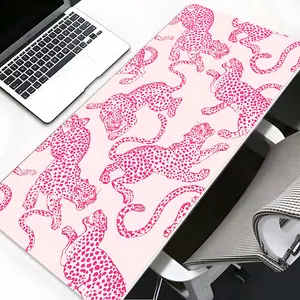 Stripes Leopard Pattern Large Gaming Mouse Pad, Non Slip Computer Keyboard Pad, Rubber Base Stitched Edge Mouse Pad, Desk Mat For Game Home Office & Women Gift, Cute Desk Accessories