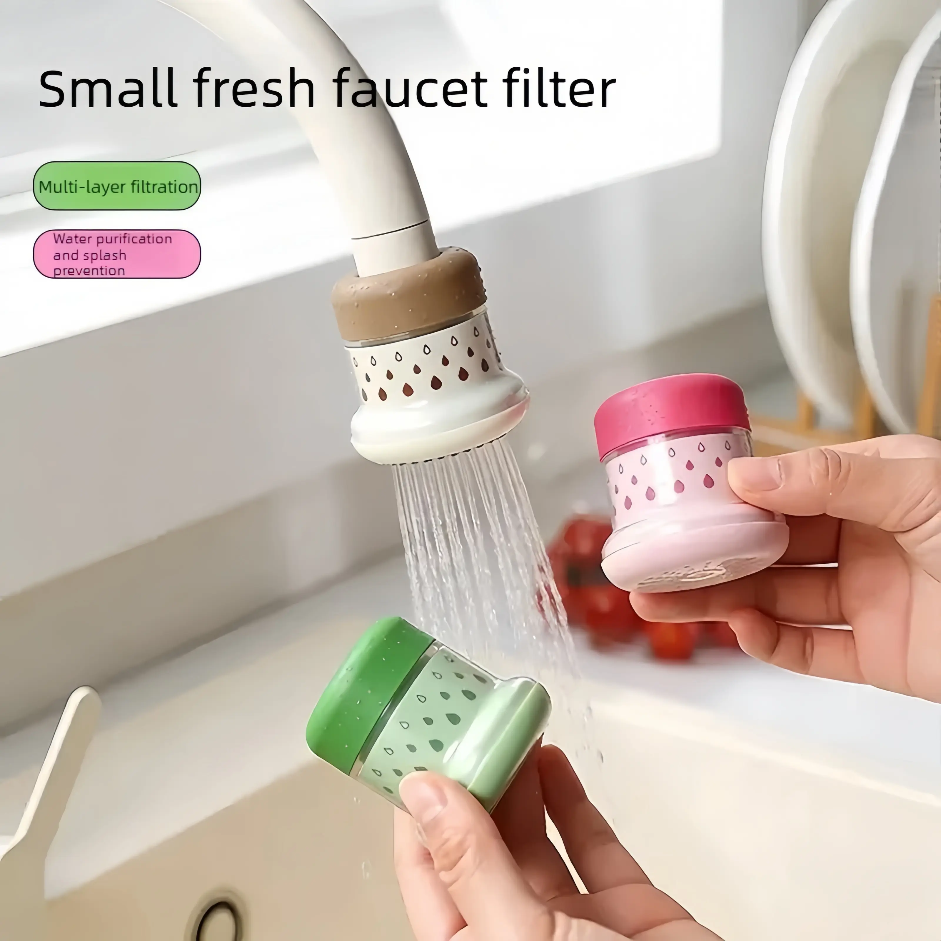 2PCS Minimalist Faucet Filter for Home Use, Multi-Layer Water Filtration System, Kitchen Tap Purifier for Vegetable Washing, Splash Protection, Versatile Functionality, Ensures Water Purity