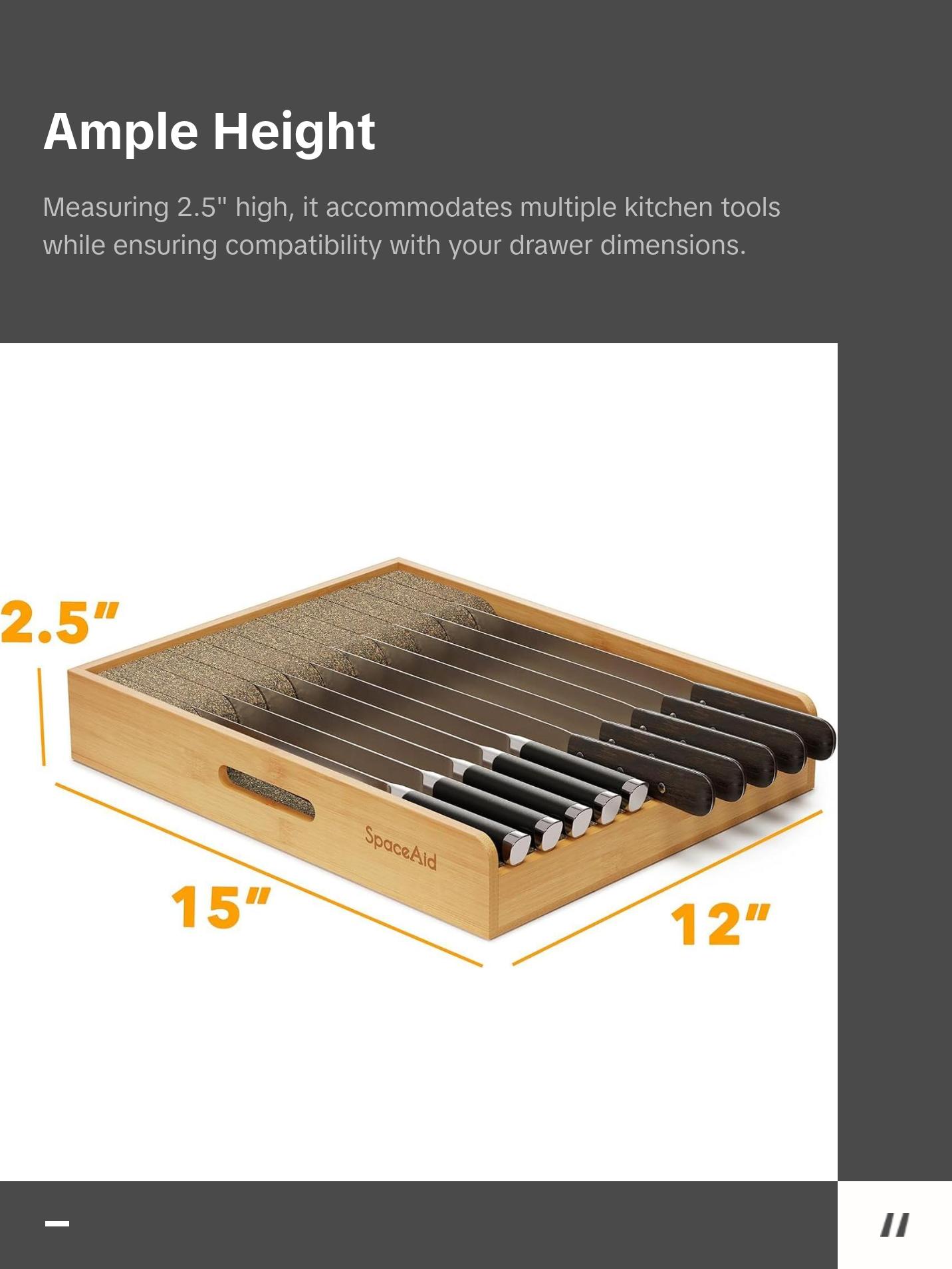 Large Bamboo In Drawer Knife Organizer, 12"W