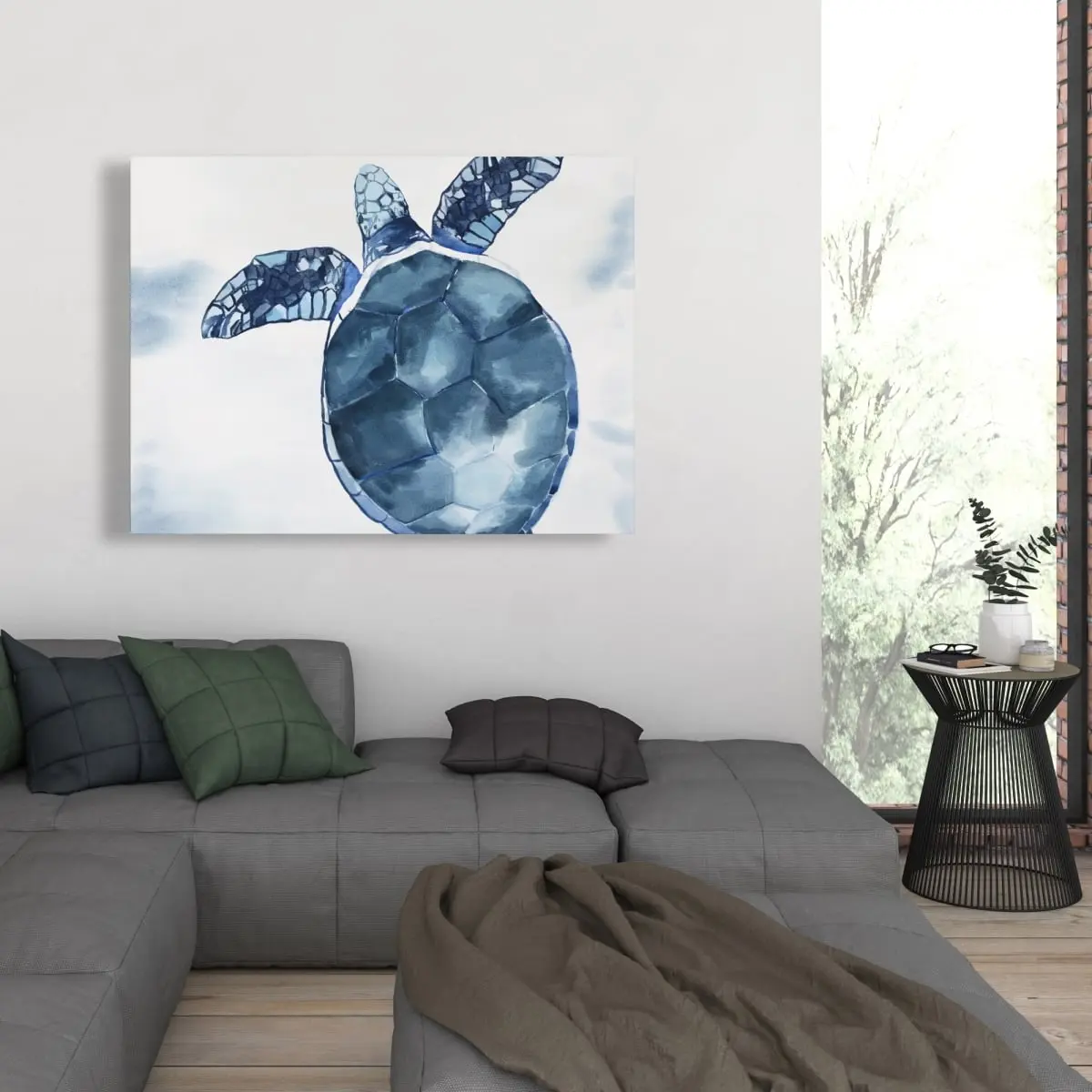 360 Stand Blue Watercolor Turtle Wall Print - 36x48 in. Aquatic Animal Artistic Poster, Home Wall Decor for Living Room, Nature-Inspired Home Aesthetic, Artwork