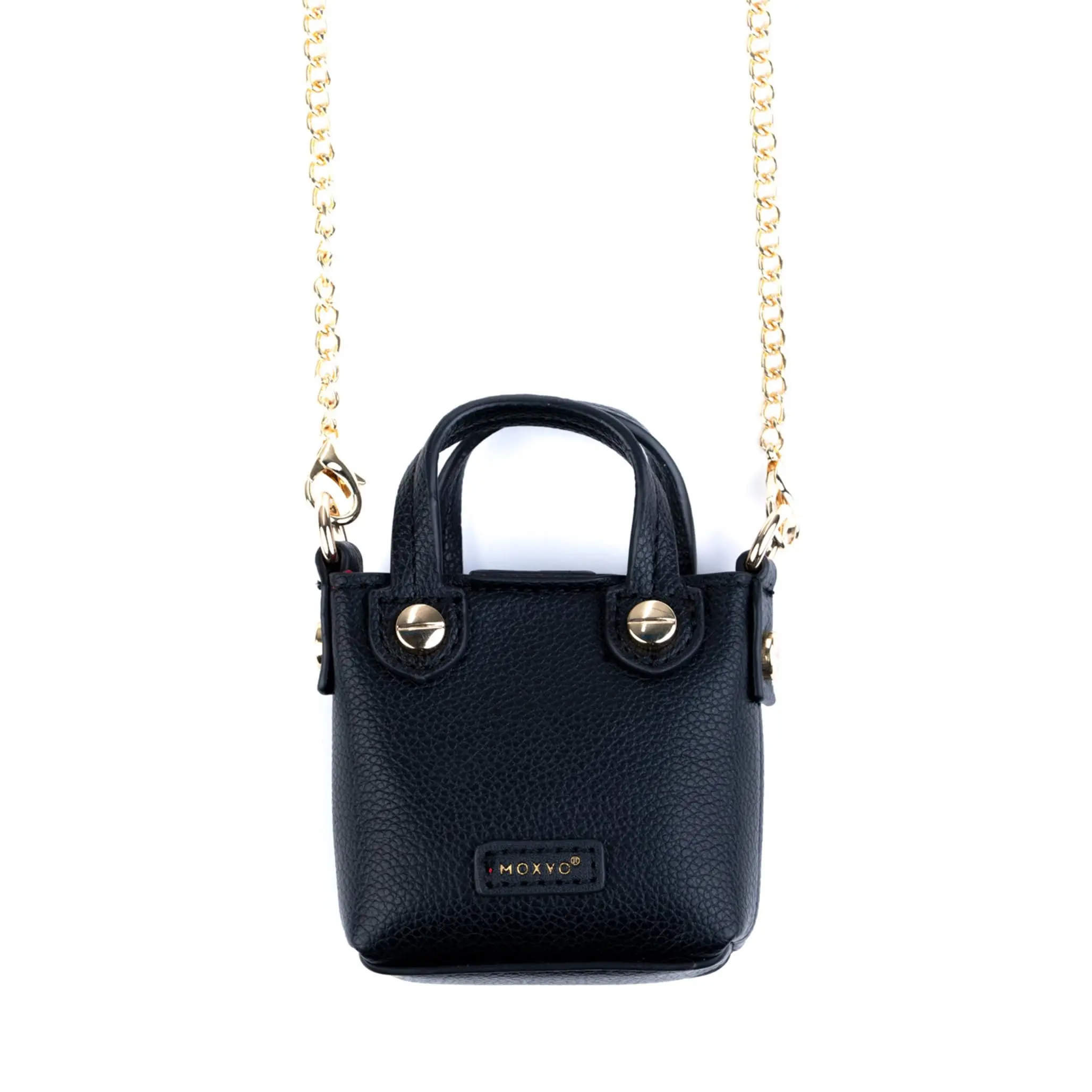 Moxyo Coco AirPods Pro and AirPods Mini Bag with Removable Gold Chain Cross Body, PU Leather Fashion Bag, Faux Suede Lining - Black