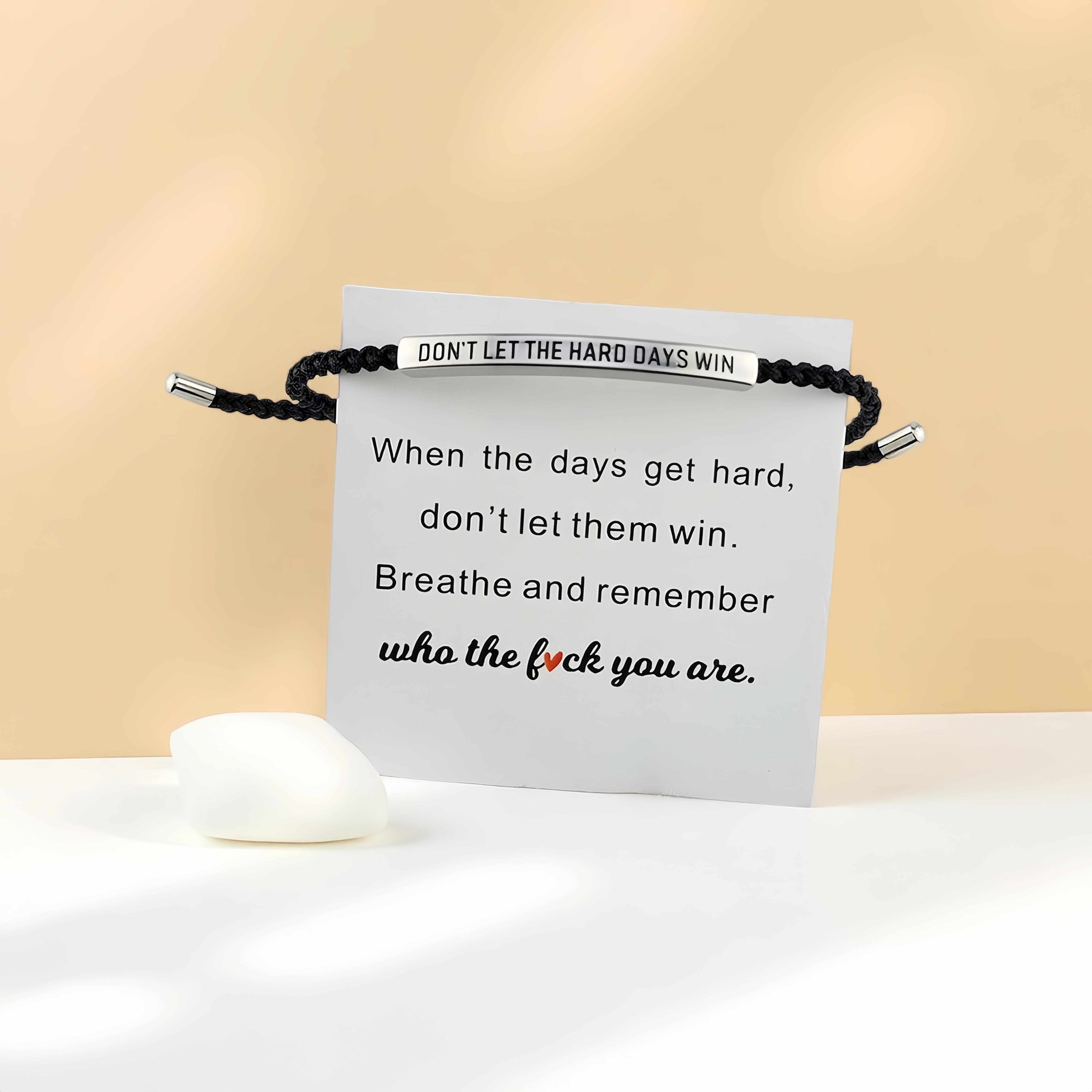 SGGUI Don't Let The Hard Days Win Bracelet for Women Men Handmade Adjustable Cord Bracelet,Stainless Steel,Motivational Gift BraceletDaughter/Sister/Friend/Teen Jewelry Gift