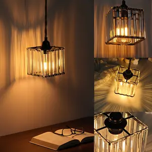 Square Crystal Lampshade, Iron Frame, Durable, Home Decoration Lamp, Suitable for Living Room, Hallway, Bedroom, Bathroom, Transparent, & Options, Cozy Lighting Lights