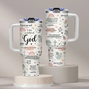 Inspirational Christian Floral Pastel Design God Faith Scripture Quotes 40oz Traveler Tumbler BPA Free With Handle & Straw Print for Home Office Church Easter Mother's Day Birthday Gift Tumbler Local Warehouse Gifts for men and women Friends