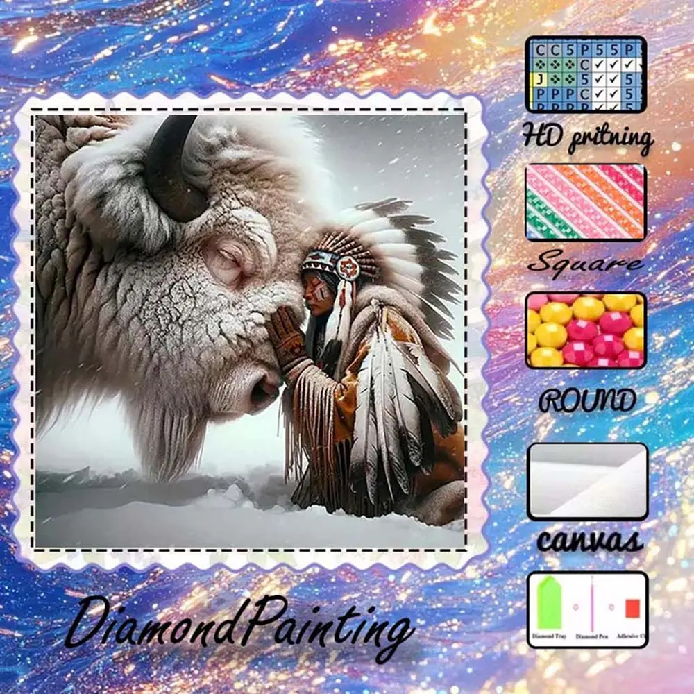 DIY 5D flocked cloth diamond painting kit, AB drill, crystal drill, bison, Bull Head Embroidery, traditional, diamond embroidery, special craft diamond art kit, Diy Kits, wall decoration, Handmade Gifts, gift for family, loved ones, friends