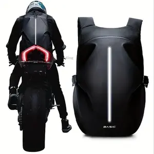 Black motorcycle riding backpack with large capacity, reflective, and helmet storage is the perfect gift for men's riding, cycling, and hiking