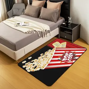 Popcorn Indoor Floor Mat,Movie Theater Decor Living Room Rugs,Movie Night Accent Rug,Cinema Non-slip Modern Outdoor Decorative Carpet