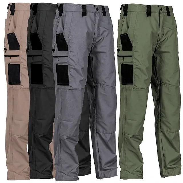 Men's Solid Color Zipper Waterproof Tactical Work Pants, Without Belt, Solid Color Design, Regular Fit, with Sports Pockets, Autumn Durable Pants, Men