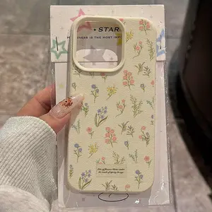 Phone case: Powder  Floral Artistic Pattern Phone Case Compatible with iPhone 16 Pro Max/15 Pro Max/14/16 Plus/15/13 Pro/12/11, Faux Leather Texture, Shockproof, Stylish Protective Cover with High Aesthetic Appeal