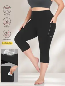 Plus Size Women's Capri Pants with Pockets Essential High Waisted Capri Legging for Black Capri Leggings Capri Yoga Pants For Women