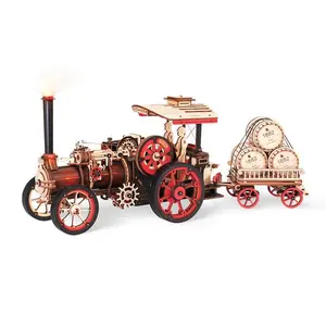 ROKR 3D Puzzle for Adults Steam Engine Tractor Locomotive Model Kit Electric Vintage Car Assembly Wooden Puzzles Vehicle Hobbies for Men Birthday Christmas