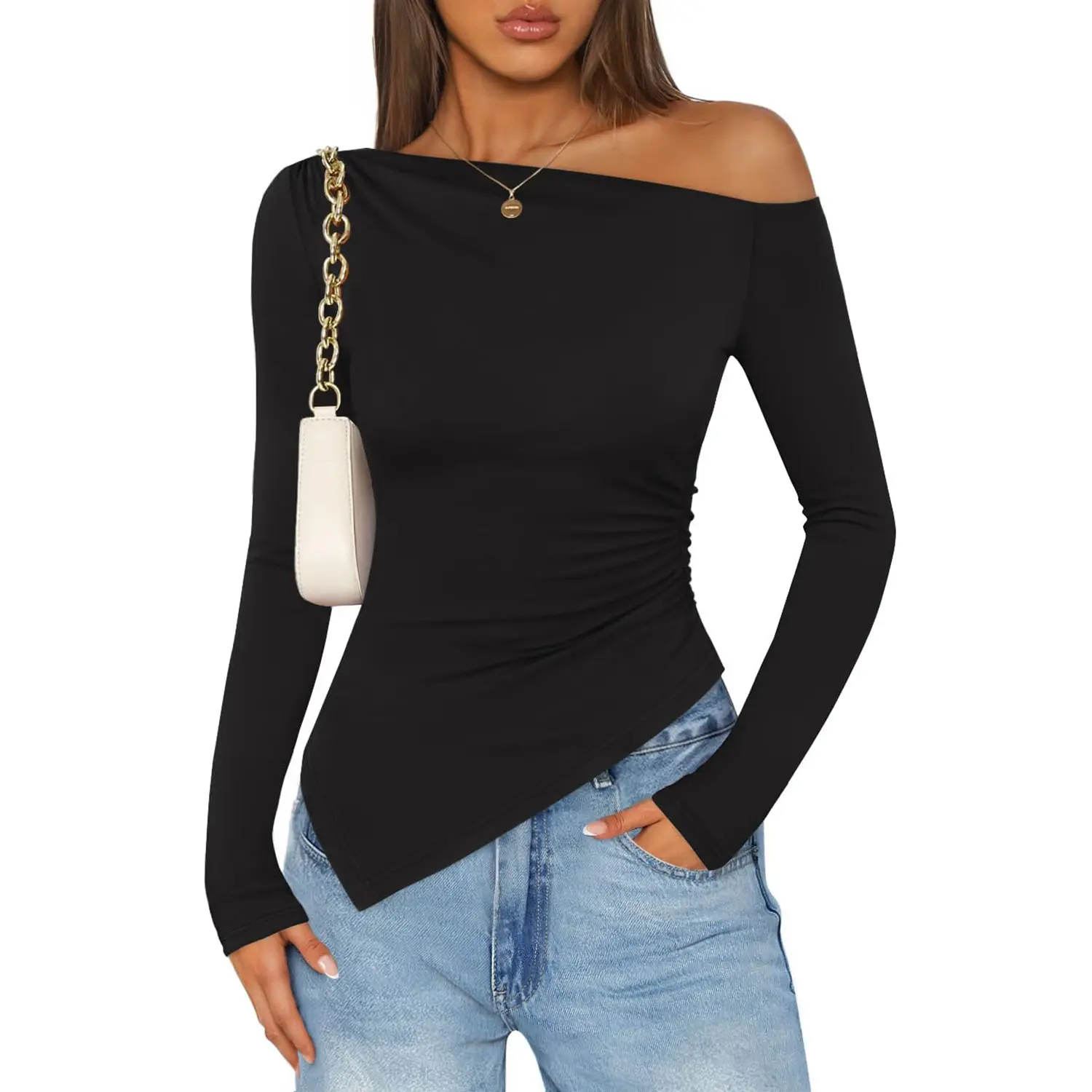 ZESICA Women's Off The Shoulder Tops 2026 Long Sleeve Y2K