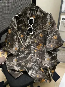 Men's Hawaiian Shirt, Unisex Summer Beach Casual Short Sleeve Printed Button-Up, Camo Leaf Pattern, Lightweight Breathable Fabric, Casual Party Shirt