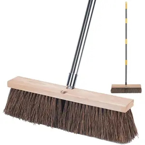 18 push broom outdoor heavy duty 65 long handle large wide shop broom commercial stiff palmyra bristle outside broom brush for sweeping concrete floor garage patio shop yard lawn