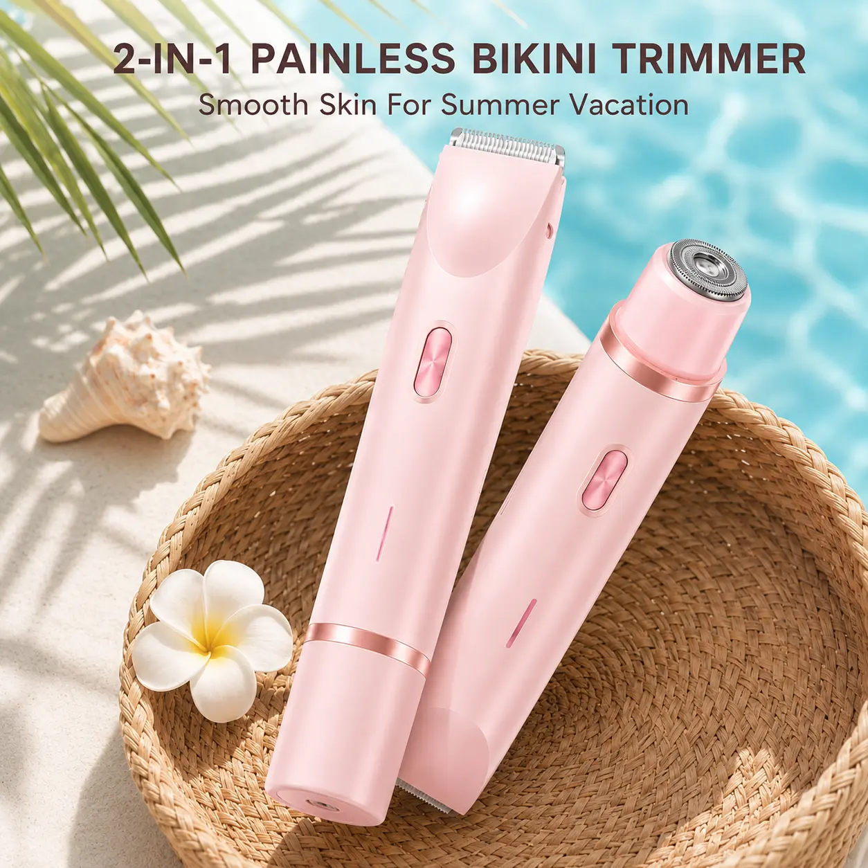Women's 2 in 1 USB Rechargeable Electric Bikini Trimmer & Facial Shaver, IPX7 Waterproof Wet Dry Cordless Dual Head Hair Remover Epilator for Body Face Underarm Legs, Portable Beauty Self Care Gift for Women | Summerwins