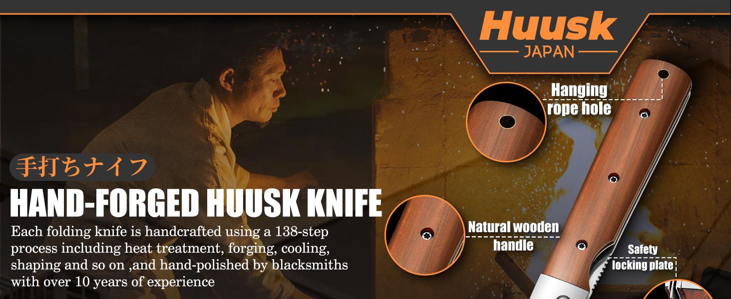 Huusk Folding Chef Pocket Knife, Japanese Santoku with 440C Stainless Steel Ultra Sharp Blade. EDC Kitchen, BBQ, Camping Knife for Meat, Veggies, and Fruits. Perfect Thanksgiving/Black Friday Gift.