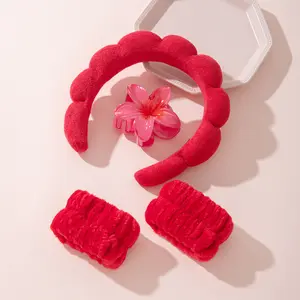 4PCS Spa Headband and Wristband Set Flower Hair Clip Sponge Puffy Bubble Headband Dallas Makeup Face Wash Skincare for Makeup Face Wash Skincare Hairband Hair Accessory Gifts for Women Girls