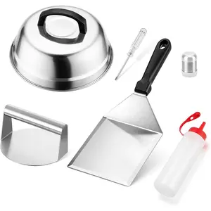Smash Burger Kit 5 count,  9" Basting Cover, Metal Spatula and Bacon Press for Griddle, Heavy Duty Stainless Steel Spatula, Griddle Accessories Kit  for Flat Top Teppanyaki Grilling Cooking