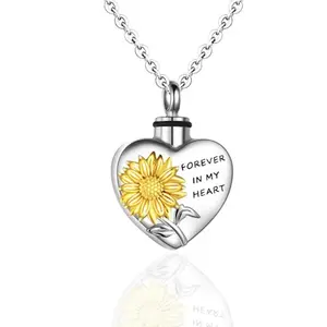 Memorial Sunflower Urn Necklace for Pet Ashes & Hair Keepsake | Stainless Steel Locket | Durable Pet Memory Jewelry Gift for Cat & Dog Lovers