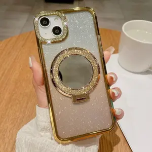 MagSafe & Camera Lens Protector - Compatible with iPhone 16 Plus - 6.7 Magnetic Gradient Glitter Case - Soft TPU, Luxury Plating, Bling, Pink