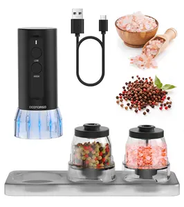 ODIFORGO Electric Salt and Pepper Grinder Set 2026 Upgrade, Dual-Bin 2-in-1 Design for Salt, Pepper and Spices, USB Rechargeable Automatic Grinder, Adjustable Grinding Coarseness, LED Light, Essential Small Kitchen Gadget for Easy Seasoning