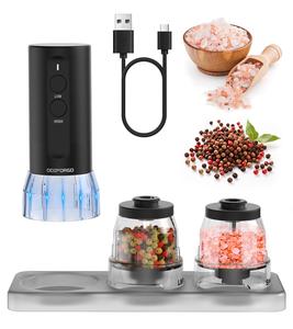 ODIFORGO Electric Salt and Pepper Grinder Set 2025 Upgrade, Dual-Bin 2-in-1 Design for Salt, Pepper and Spices, USB Rechargeable Automatic Grinder, Adjustable Grinding Coarseness, LED Light, Essential Small Kitchen Gadget for Easy Seasoning