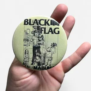 Black Flag Button Large 3" Pin with Vintage Flyer Design Punk Accessories for Music Lovers