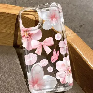 Crystal Flower Bow Pattern Tpu Transparent Airbag Anti-Drop Phone Case, Compatible with Samsung S10/s22/a12/a50/a52/s24/a135g, Apple iPhone Models