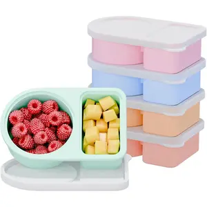 5 Pack Silicone Snack Containers 2 Compartments Reusable Snackle Box with Lids 8 oz Rainbow