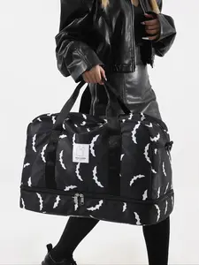 Durable Bat Pattern Travel Bag, Travel Duffle Bag, Large Capacity Travel Bag with Shoe Compartment, Lightweight Carry on Luggage Bag for Sports Gym, Yoga Handbag, Valentine's Gifts for Her