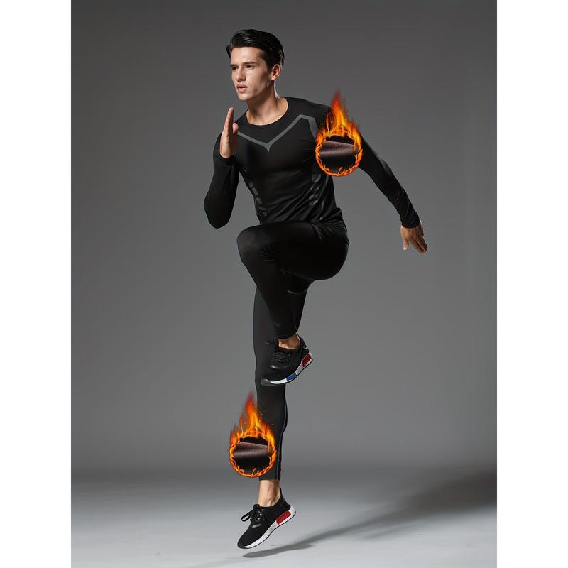 Personalized printing and fleece sports suit 6-piece men's thermal underwear suit running gym clothes autumn and winter warm fleece tight equipment morning running night running training autumn and winter sportswear raglan sleeve value pack base layer und