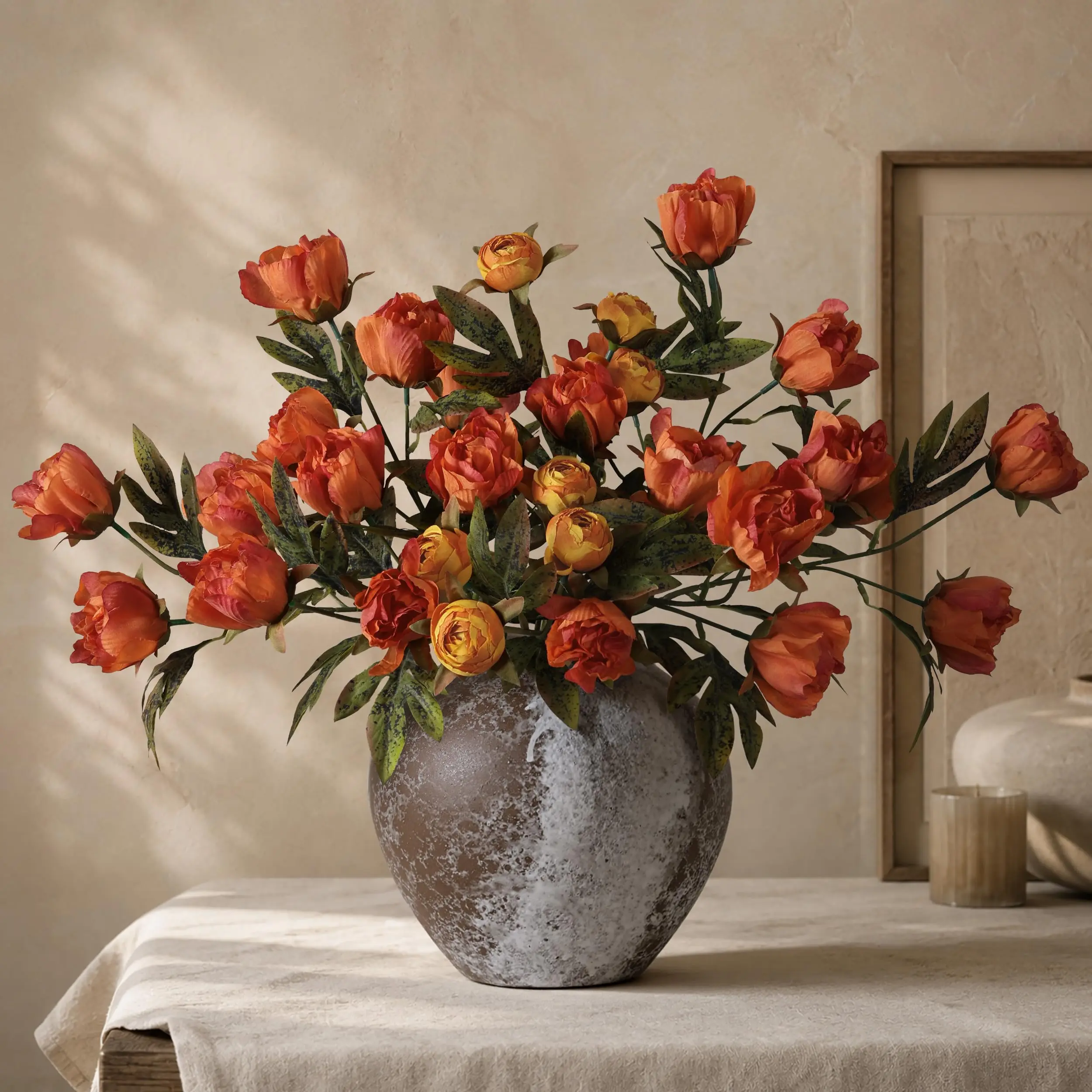 Ivydale 8 Pcs Artificial Peony Flowers, Faux Silk Peonies Stems with Distressed Leaves, Fade Resistant Floral Branches for Vase, DIY Bouquet, Home Decor Indoor Outdoor Wedding Table Centerpiece