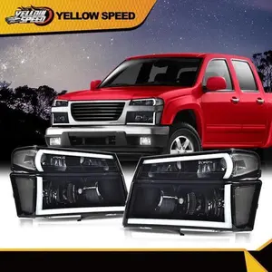 Fit For 2004-2012 Chevy Colorado GMC Canyon Black LED Tube Headlights Lamps 4PC, Car Led, Led Headlight Bulbs