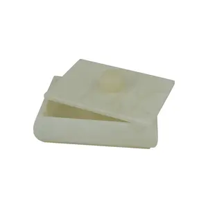 Alabaster Stone Marble Jewelry Box Hand Carved in Ivory White