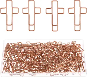 100 Pack Cross Paper Clips, 1.34 x 0.8 Inches, Rose , Stainless Steel,  Paper Clips, Bookmarks