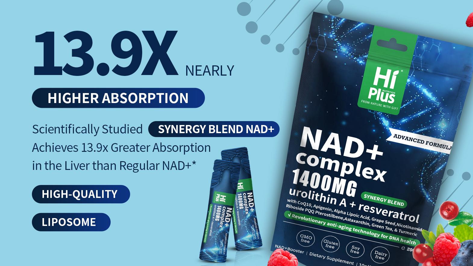 HIPLUS NAD+ Cell Regenerator Berry Flavor Drink 1400 mg Extra Strength NMN Alternative Liposomal, Green Tea + Astaxanthin for Women & Men, Resveratrol, CoQ10, PQQ, Alpha Lipoic Acid – Energy Beauty Healthcare Anti-Aging –20 Pack Antioxidant Supplement